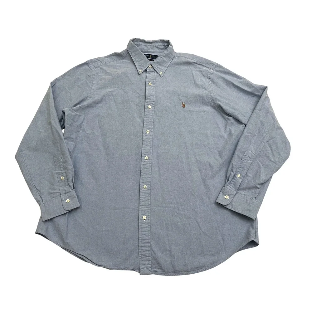 Ralph‎ Lauren Oxford Button Down Shirt XXL Blue Iconic Classic Fit Flesh Pony